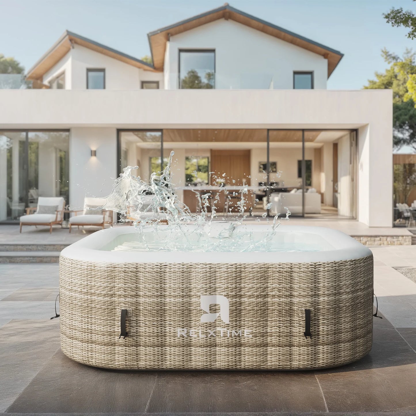 Inflatable Outdoor Hot Tub for 6 Person Square Spa with 120 Bubble Jets, Filter Cartridges