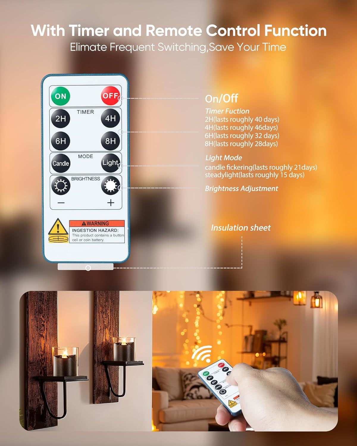 12Pack 400+Hour Remote Control Flameless Candles, 2/4/6/8H Timer Led Votive Candles, Battery Operated Tea Lights for Wedding Table Centerpiece, Holidays, Halloween Pumpkins-Black Base