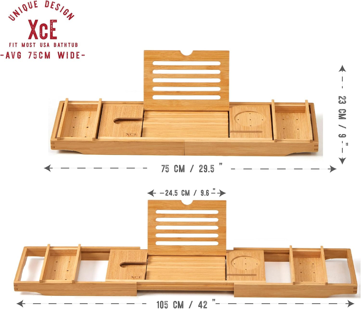 Bamboo Bathtub Caddy Tray - Expandable to 41 Inches with Book Stand, Soap Holder & Anti-Slip Pads for Luxury Bath Spa, Natural