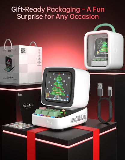 Ditoo Retro Pixel Art Game Bluetooth Speaker with 16X16 LED App Controlled Front Screen (White)