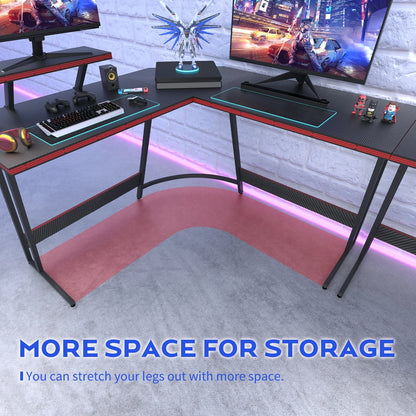 51.2“ Gaming Desk L-Shaped Carbon Fiber Surface Gaming Corner Desk Table, Black