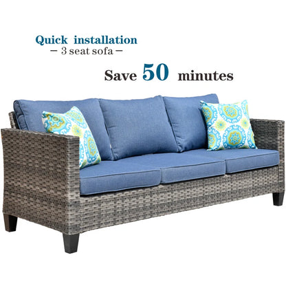 Lovall Rattan Wicker 7 - Person Seating Group with Fire Pit and Cushions