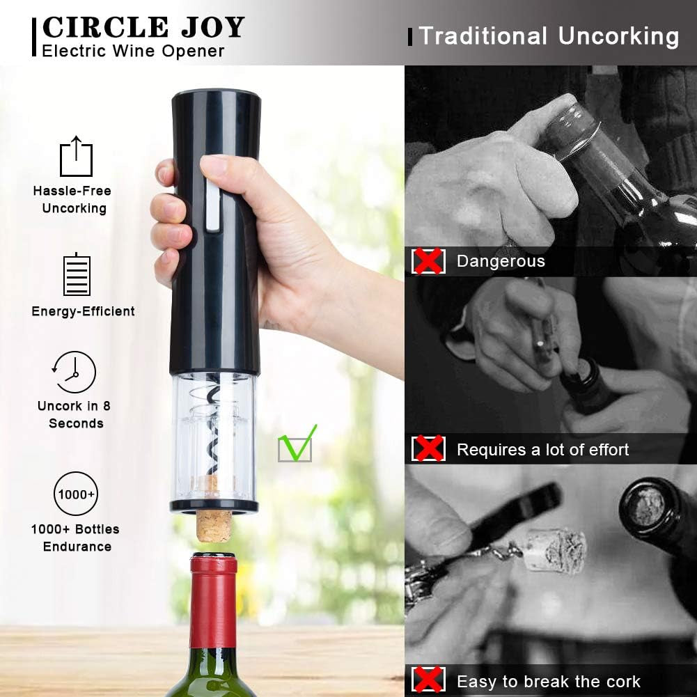 Electric Wine Opener Set, Battery Wine Opener Kit, Wine Bottle Opener, Electric Corkscrew, Wine Puller, Wine Screwpull, Uncorker, Cork Extractor (Combo 6-Black)