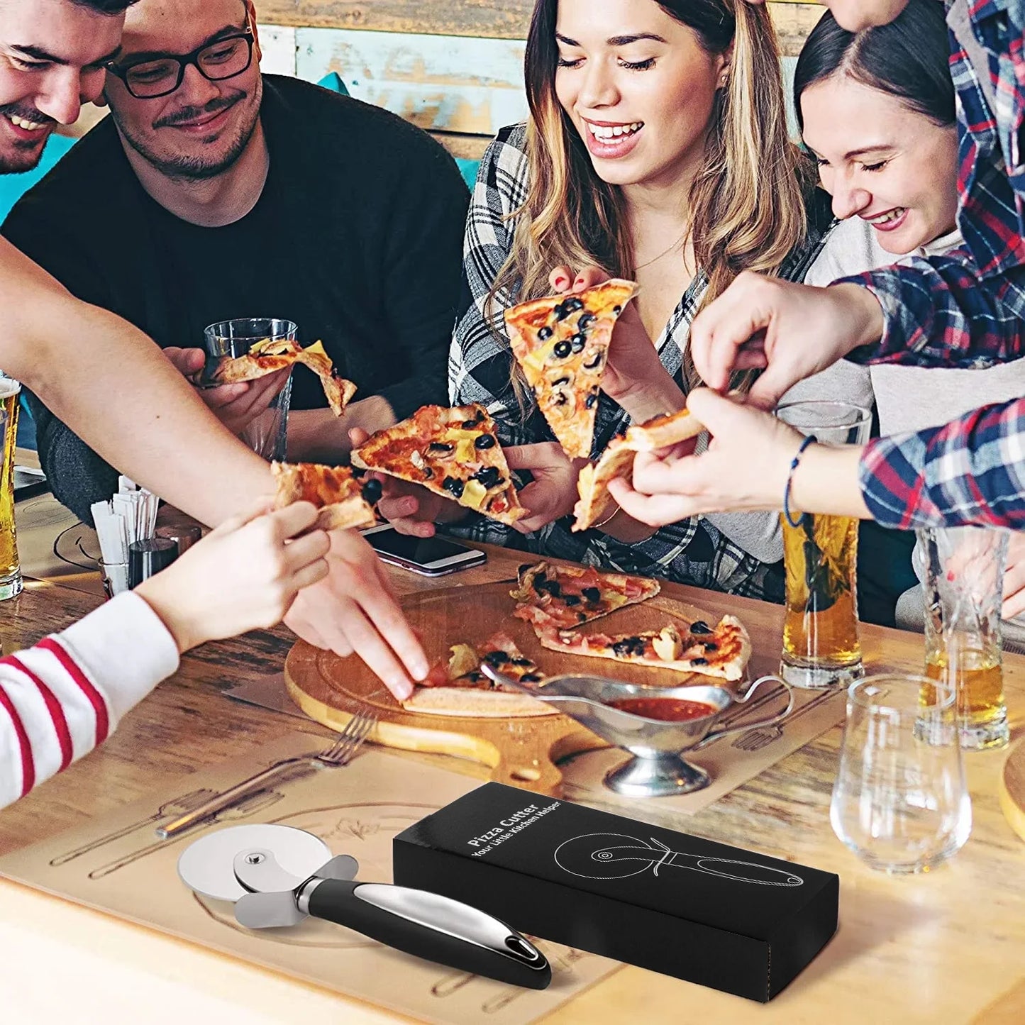 Pizza Cutter Wheel,  Food Grade Stainless Steel Super Sharp Pizza Cutter, Heavy Duty Pizza Slicer Wheel Cutter with Non Slip Handle and Finger Protector