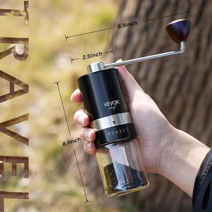 Manual Coffee Grinder Hand Coffee Grinder 6 External Adjustable Setting Stainless Steel Conical Burr Coffee Mill Portable Hand Crank Coffee Bean Grinder Fine for Espresso