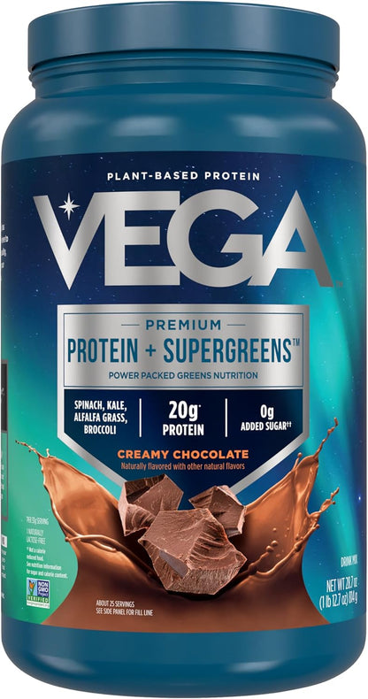 Protein + Supergreens - 20G Plant-Based Protein, Chocolate, 25 Servings, Real Greens & Veggies, n Keto, 0G Added Sugar, Non-Gmo, Gluten Free, Dairy Free, 1.8Lbs (Packaging May Vary)