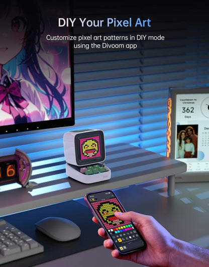 Ditoo Retro Pixel Art Game Bluetooth Speaker with 16X16 LED App Controlled Front Screen (White)