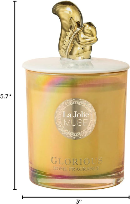 Rose Scented Candles, Candles Gifts for Women, Decorative Candles with Cute Squirrel Lid, Luxury Jar Candles for Home Decor, Natural Soy Wax, 8.5 Oz 60 Hours