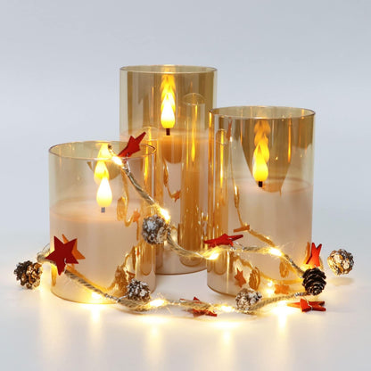 Gold Glass Battery Operated Candles with Remote, Flameless LED Candle Gift Set, Warm White Light - Include 6 Batteries