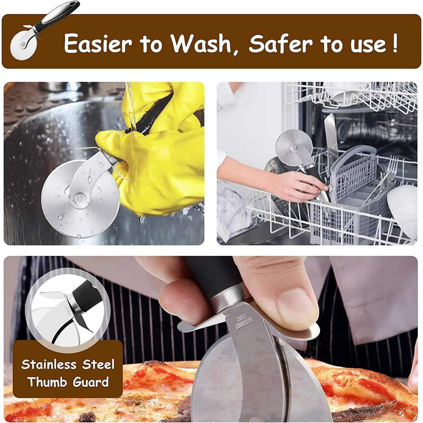 Pizza Cutter Wheel,  Food Grade Stainless Steel Super Sharp Pizza Cutter, Heavy Duty Pizza Slicer Wheel Cutter with Non Slip Handle and Finger Protector