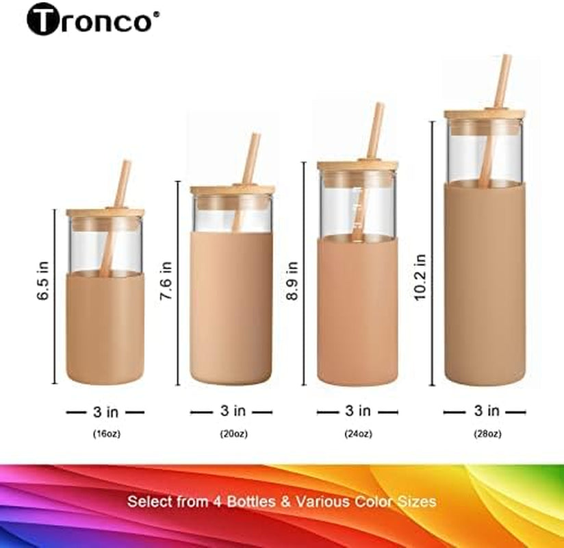 ® 16 Oz Glass Tumbler with Lids and Straw, Reusable Iced Coffee Cup & Smoothie Cup with Bamboo Lid, Silicone Sleeve, Dishwasher Safe, Bpa-Free Borosilicate Glass, 2 Pack