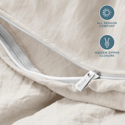 Microfiber Duvet Cover Set - Ultra Soft Washed Microfiber - Twin/Twin Extra Long - Linen-Like Look - Easy Care - Breathable Fabric - Our Softest Duvet Cover Set (Twin/Twin XL, Fog)