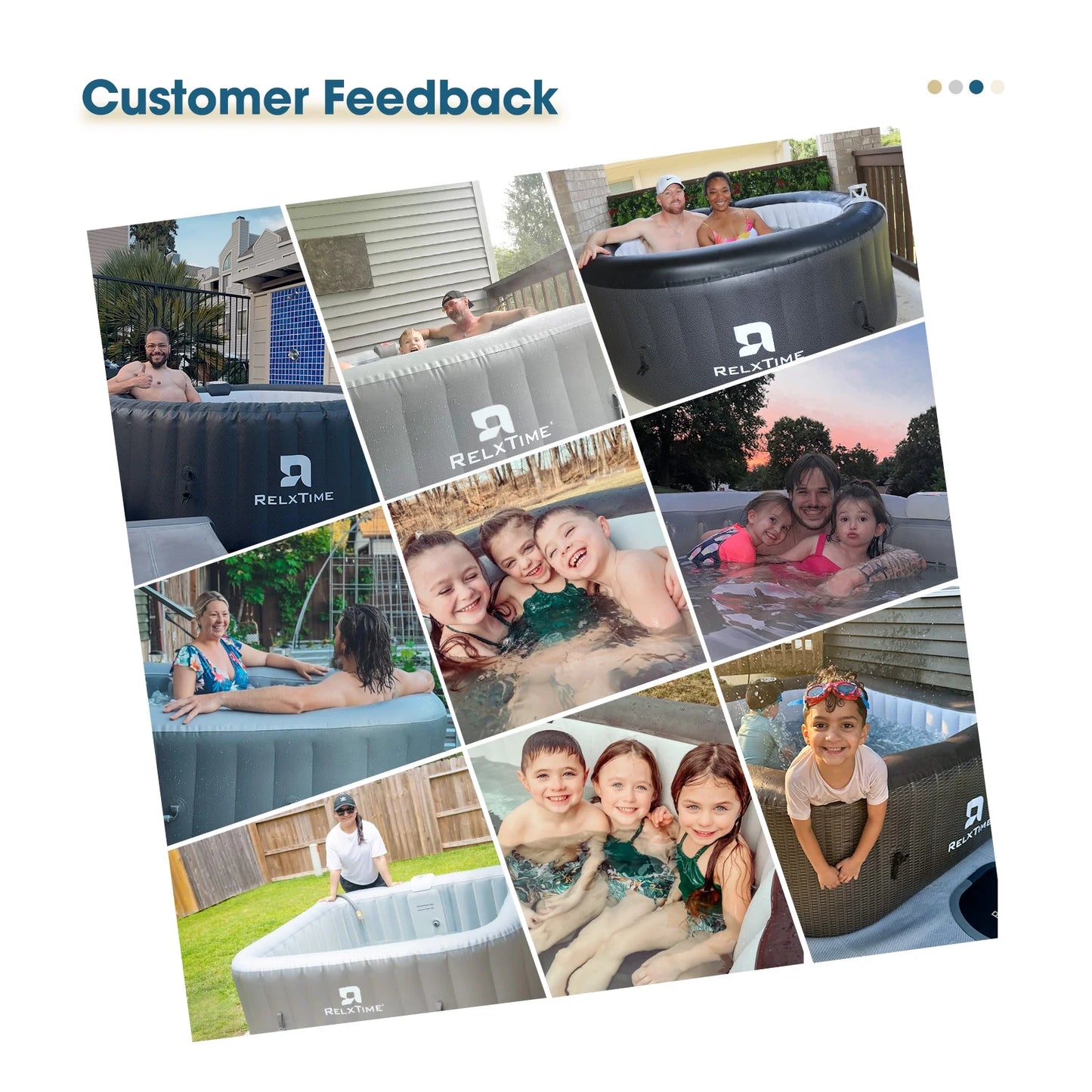 Inflatable Outdoor Hot Tub for 6 Person Square Spa with 120 Bubble Jets, Filter Cartridges