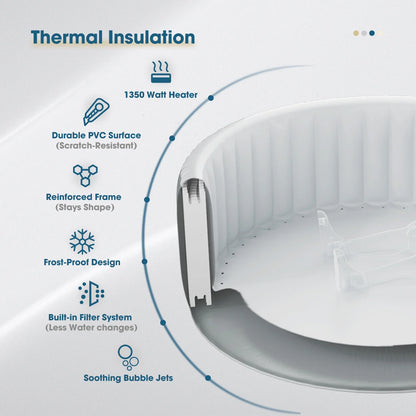 Inflatable Outdoor Hot Tub for 6 Person Square Spa with 120 Bubble Jets, Filter Cartridges