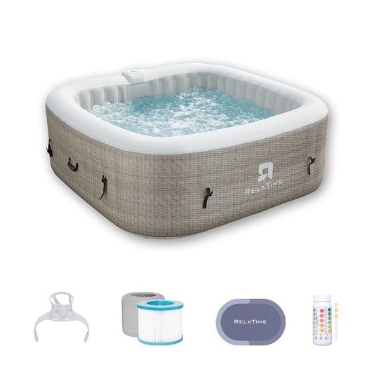 Inflatable Outdoor Hot Tub for 6 Person Square Spa with 120 Bubble Jets, Filter Cartridges