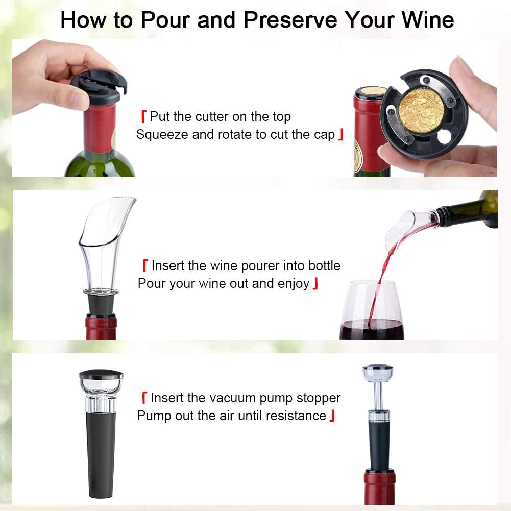 Electric Wine Opener Set, Battery Wine Opener Kit, Wine Bottle Opener, Electric Corkscrew, Wine Puller, Wine Screwpull, Uncorker, Cork Extractor (Combo 6-Black)