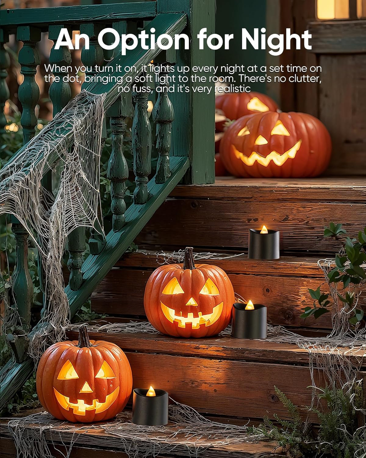 12Pack 400+Hour Remote Control Flameless Candles, 2/4/6/8H Timer Led Votive Candles, Battery Operated Tea Lights for Wedding Table Centerpiece, Holidays, Halloween Pumpkins-Black Base