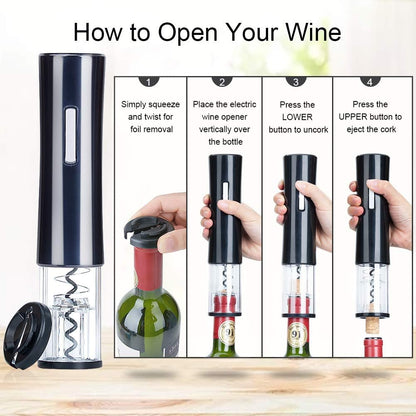 Electric Wine Opener Set, Battery Wine Opener Kit, Wine Bottle Opener, Electric Corkscrew, Wine Puller, Wine Screwpull, Uncorker, Cork Extractor (Combo 6-Black)