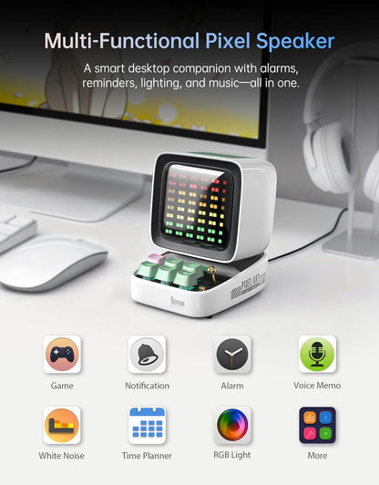 Ditoo Retro Pixel Art Game Bluetooth Speaker with 16X16 LED App Controlled Front Screen (White)