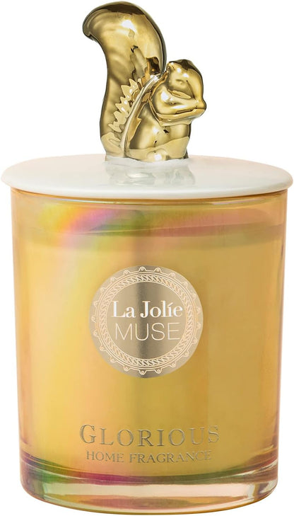 Rose Scented Candles, Candles Gifts for Women, Decorative Candles with Cute Squirrel Lid, Luxury Jar Candles for Home Decor, Natural Soy Wax, 8.5 Oz 60 Hours