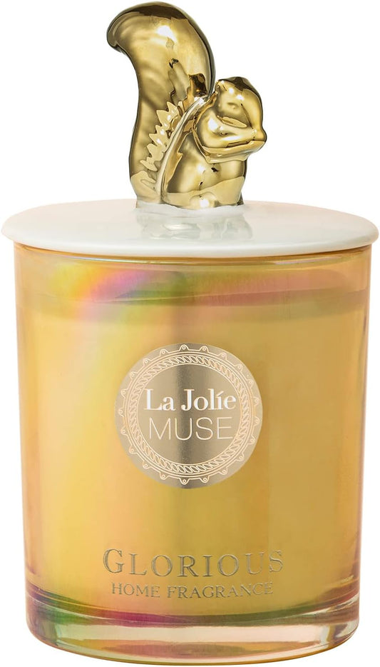 Rose Scented Candles, Candles Gifts for Women, Decorative Candles with Cute Squirrel Lid, Luxury Jar Candles for Home Decor, Natural Soy Wax, 8.5 Oz 60 Hours