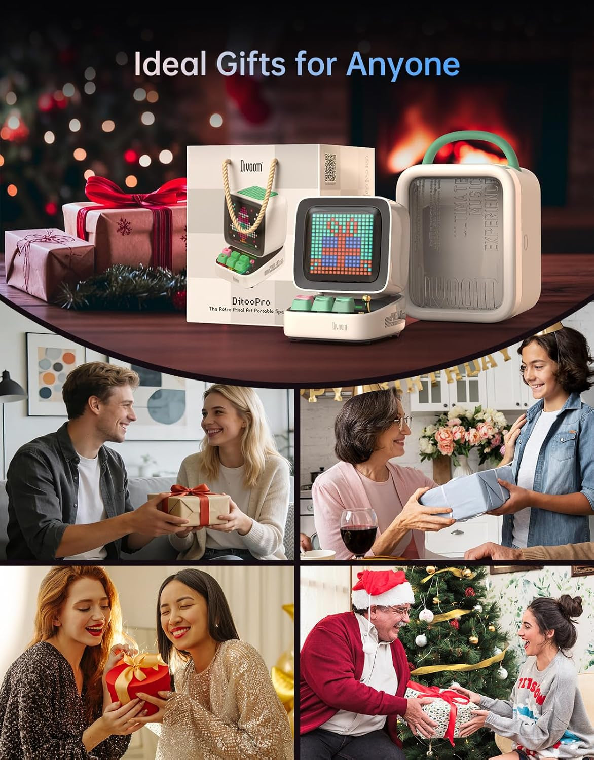 Ditoo Retro Pixel Art Game Bluetooth Speaker with 16X16 LED App Controlled Front Screen (White)