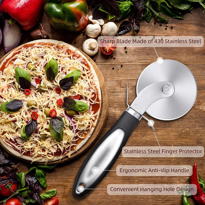 Pizza Cutter Wheel,  Food Grade Stainless Steel Super Sharp Pizza Cutter, Heavy Duty Pizza Slicer Wheel Cutter with Non Slip Handle and Finger Protector